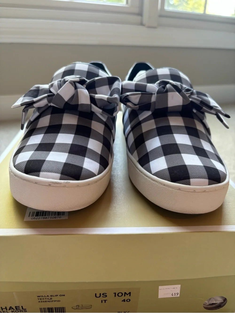 MICHAEL Michael Kors Black & White Gingham Bow Slip-On Sneakers